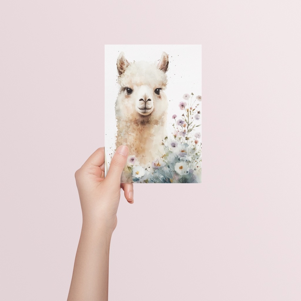Watercolor Cute Floral Alpaca Wall Art Illustration Print Poster Unframed - Picture 5 of 6